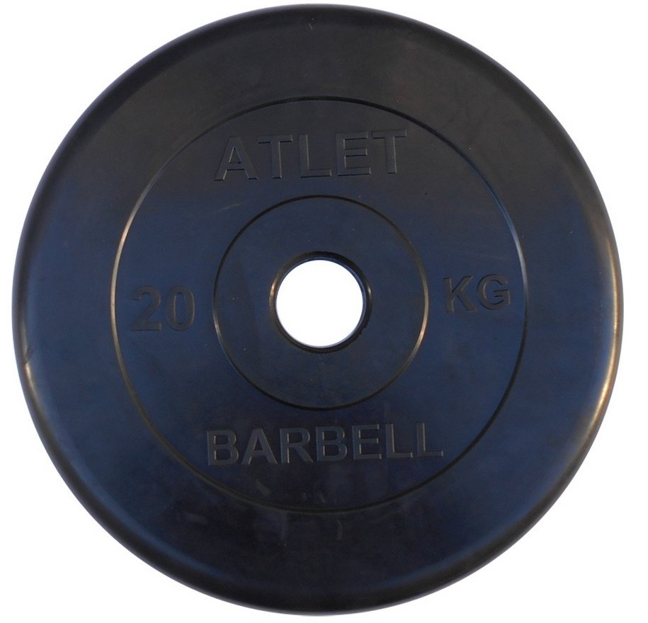 Диск обрезиненный Atlet чёрного цвета, 51 мм, от10до20кг - вид 2